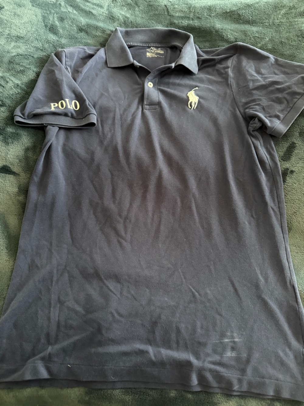 Ralph Lauren Navy Polo with white Pony & Sleeve Logo Size Small